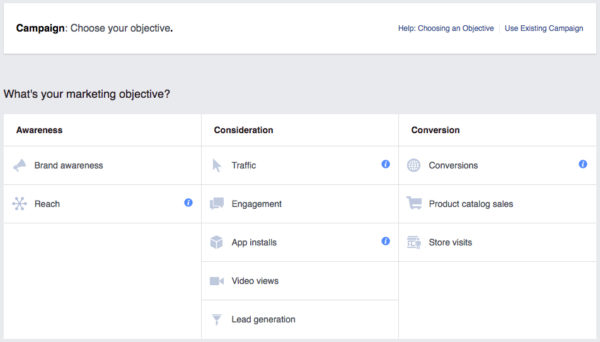 Facebook Ad Objectives List