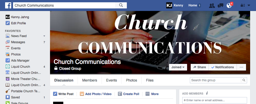 Church Communications Facebook Group