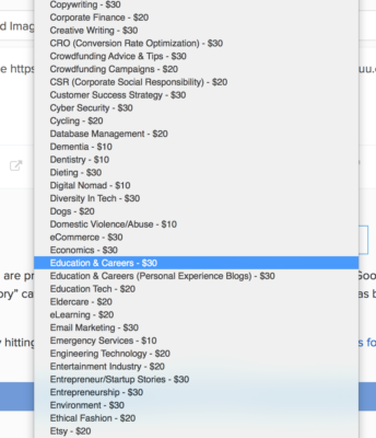 price levels based on content category for link sharing